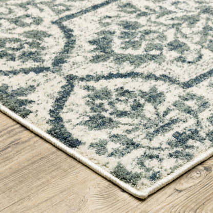 Fiona Ivory Blue Bohemian Floral Indoor Rug