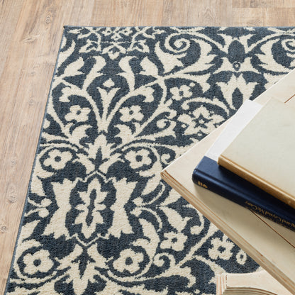 Fiona Blue Ivory Casual Floral Indoor Rug