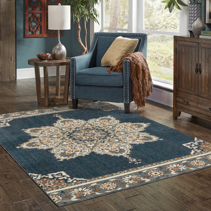 Fiona Blue Beige Traditional Oriental Indoor Rug