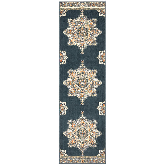 Fiona Blue Beige Traditional Oriental Indoor Rug