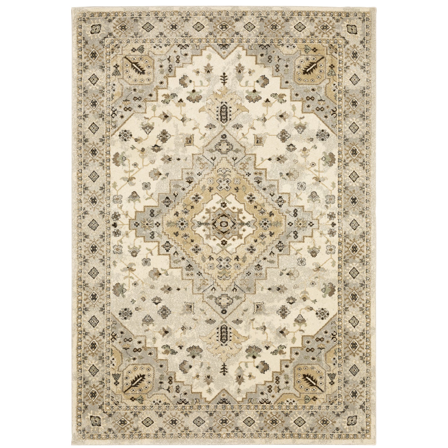 Florence Beige Grey Traditional Oriental Indoor Rug