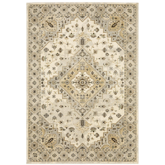 Florence Beige Grey Traditional Oriental Indoor Rug