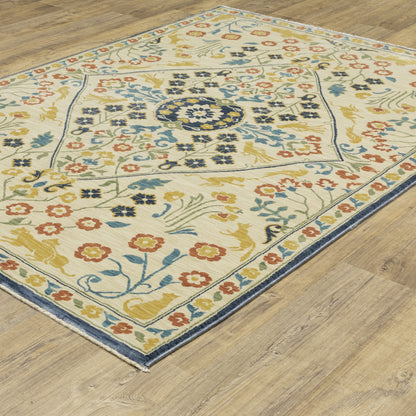 Francesca Ivory Blue Traditional Oriental Indoor Rug