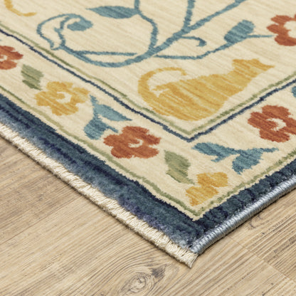 Francesca Ivory Blue Traditional Oriental Indoor Rug