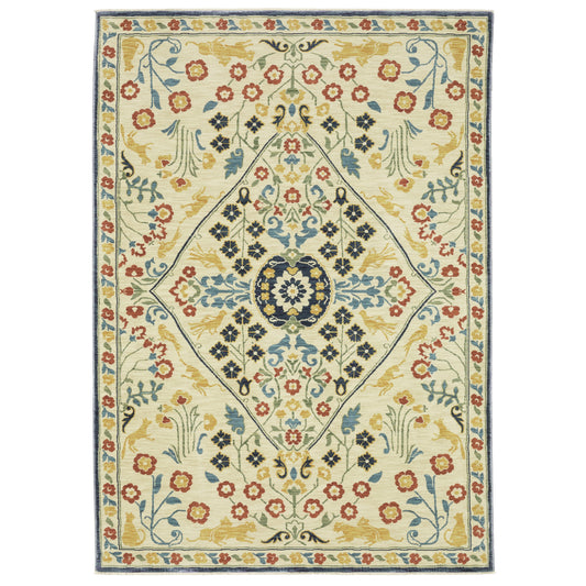 Francesca Ivory Blue Traditional Oriental Indoor Rug