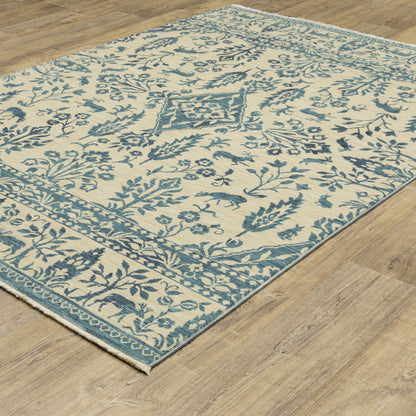 Francesca Ivory Blue Traditional Oriental Indoor Rug