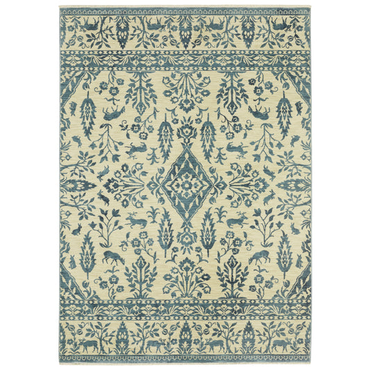 Francesca Ivory Blue Traditional Oriental Indoor Rug