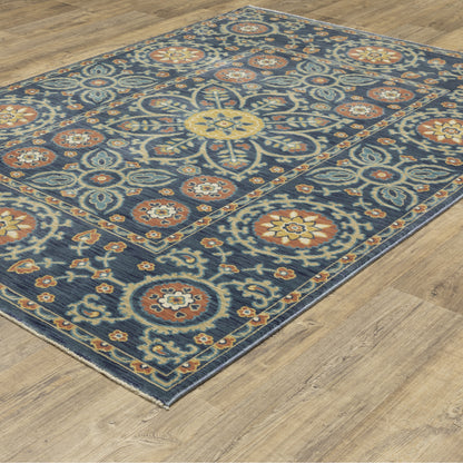 Francesca Blue Orange Traditional Medallion Indoor Rug