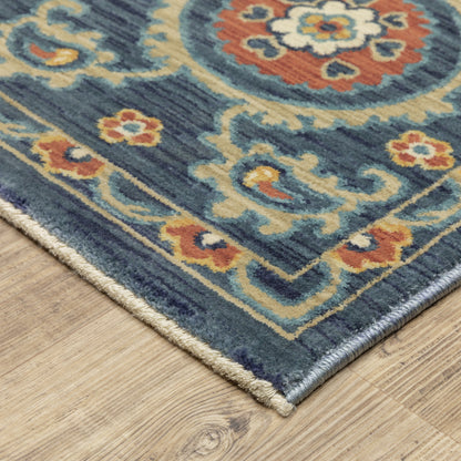 Francesca Blue Orange Traditional Medallion Indoor Rug