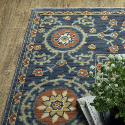 Francesca Blue Orange Traditional Medallion Indoor Rug