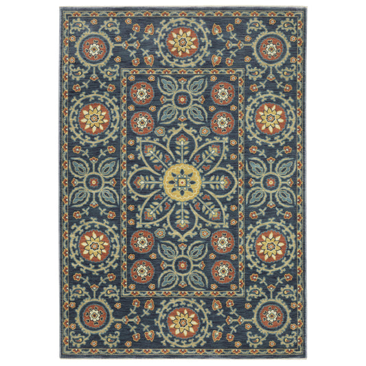 Francesca Blue Orange Traditional Medallion Indoor Rug