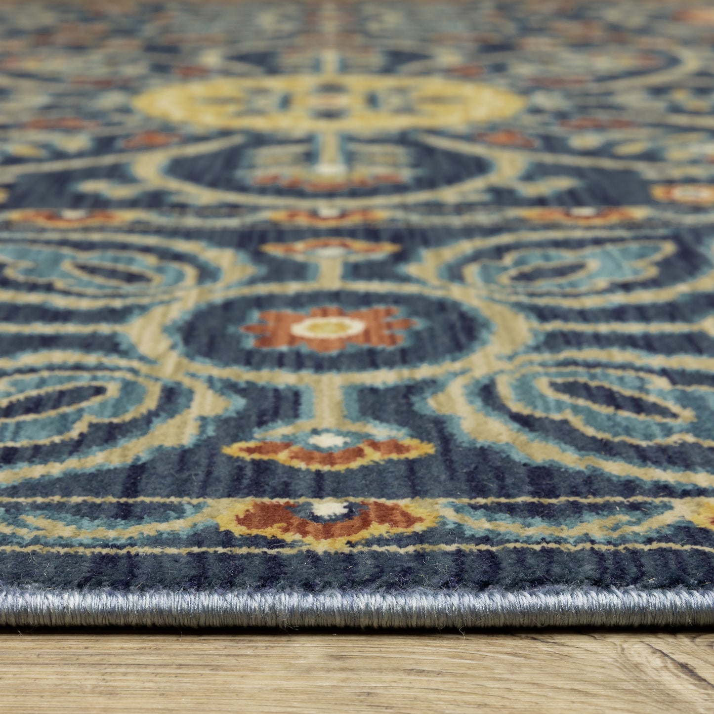 Francesca Blue Orange Traditional Medallion Indoor Rug