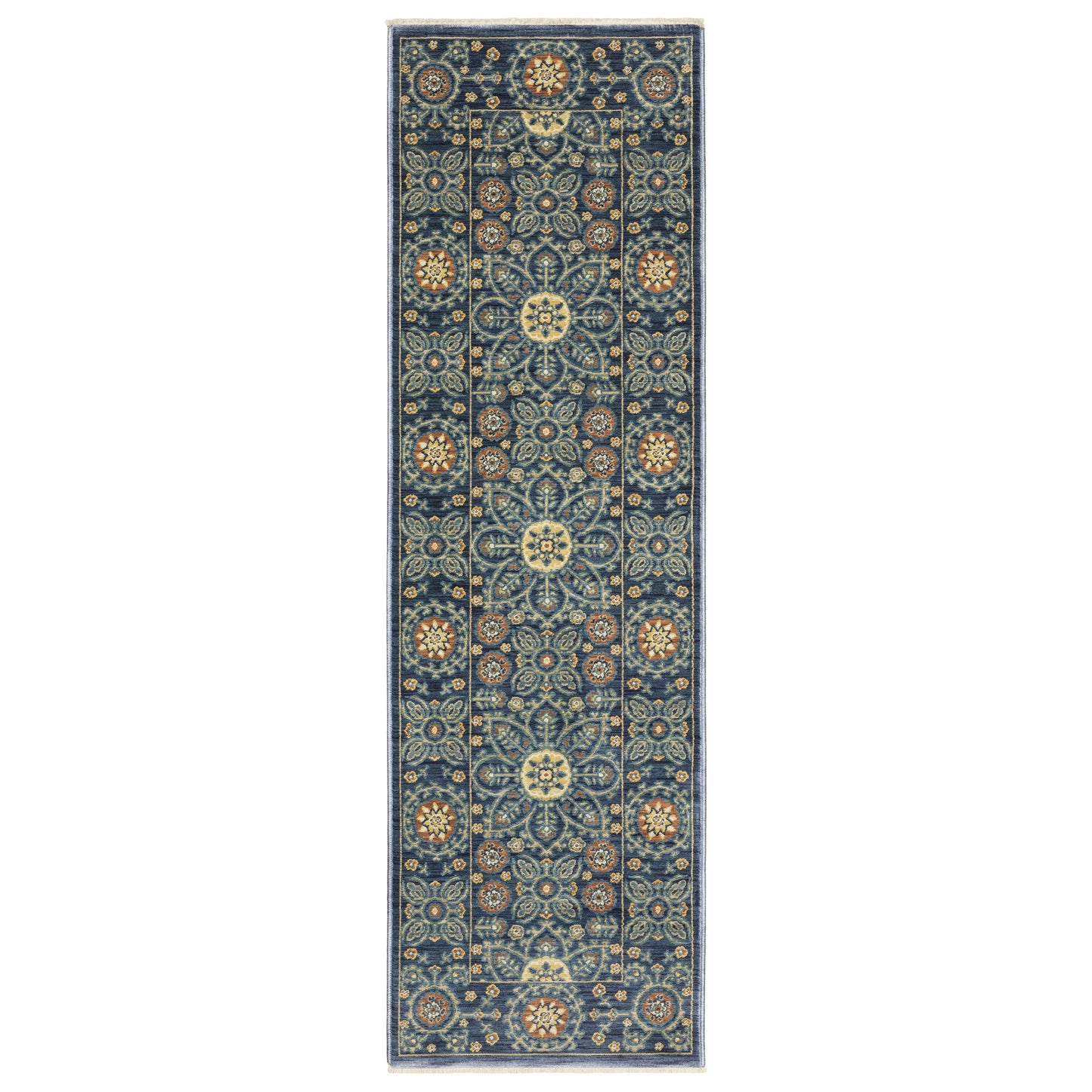 Francesca Blue Orange Traditional Medallion Indoor Rug