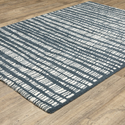 Galileo Blue Ivory Industrial Stripe Indoor Rug