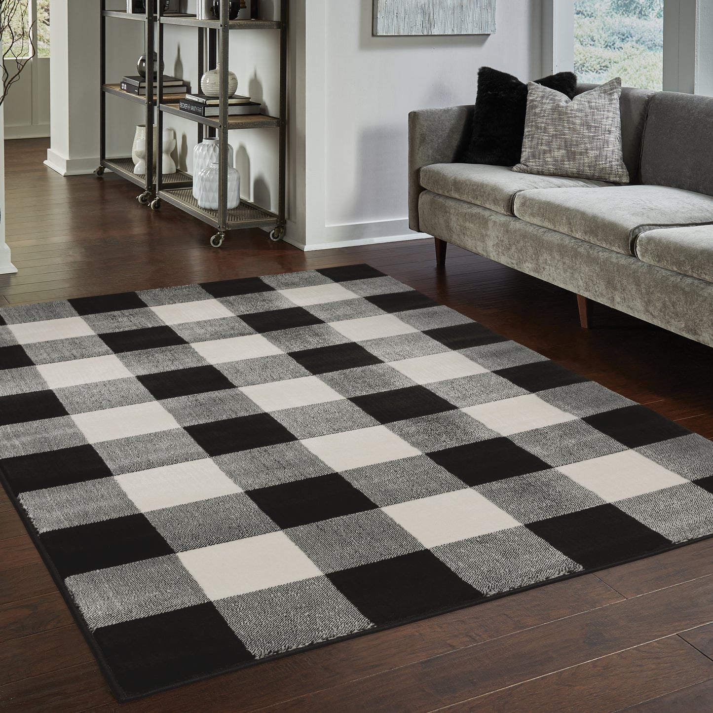 Georgia Black Ivory Farmhouse Geometric Indoor Rug