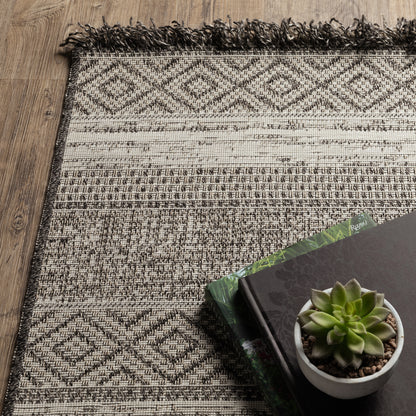 Gillian Beige Black Southwestern Geometric Ulimate Performance - Indoor/Outdoor Rug