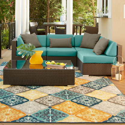 Hampton Multi Blue Global Geometric Indoor/Outdoor Rug