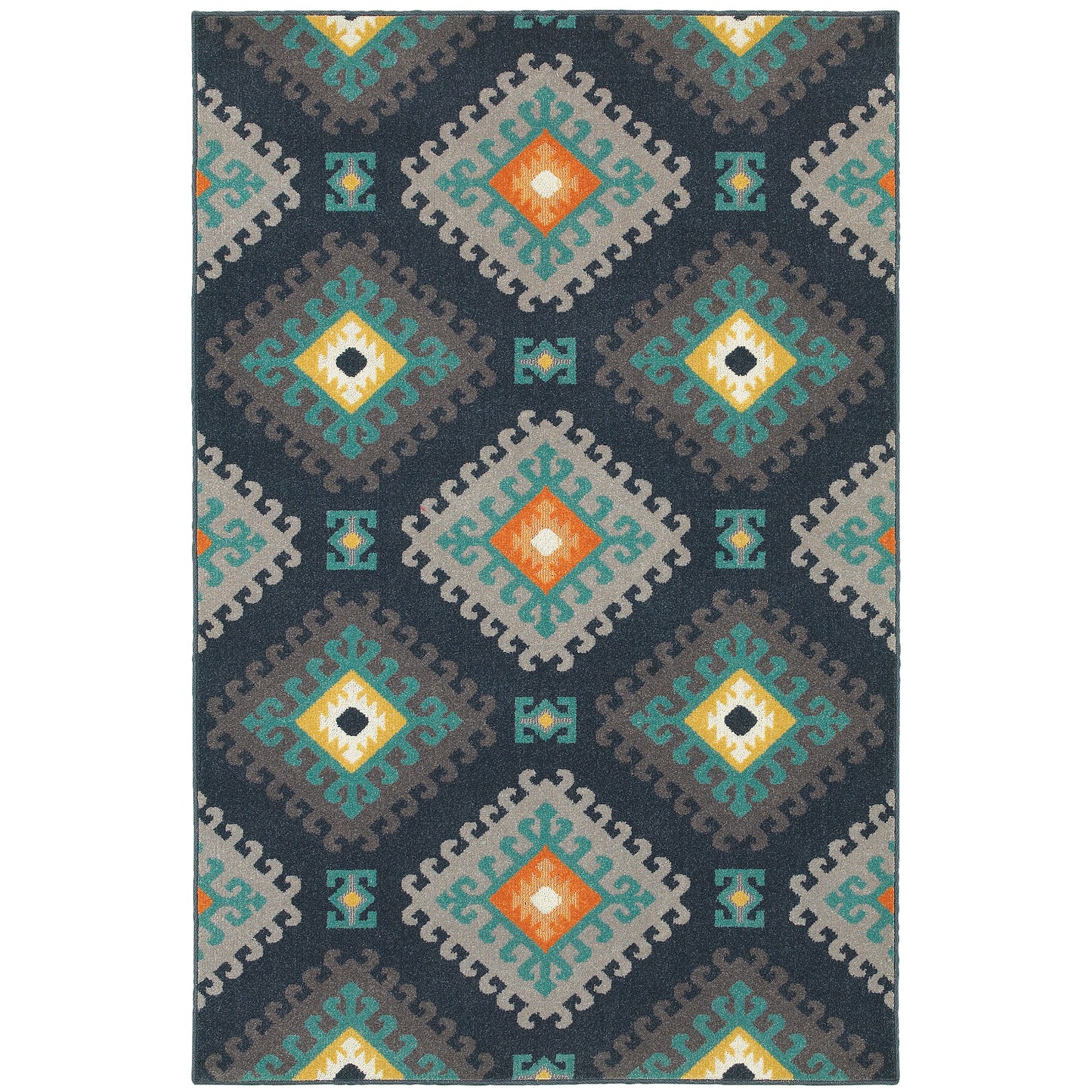 Hampton Navy Grey Global Geometric Indoor/Outdoor Rug