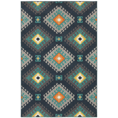 Hampton Navy Grey Global Geometric Indoor/Outdoor Rug