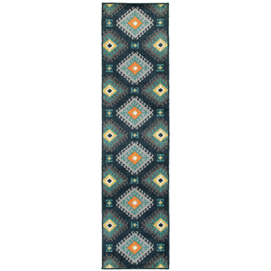 Hampton Navy Grey Global Geometric Indoor/Outdoor Rug