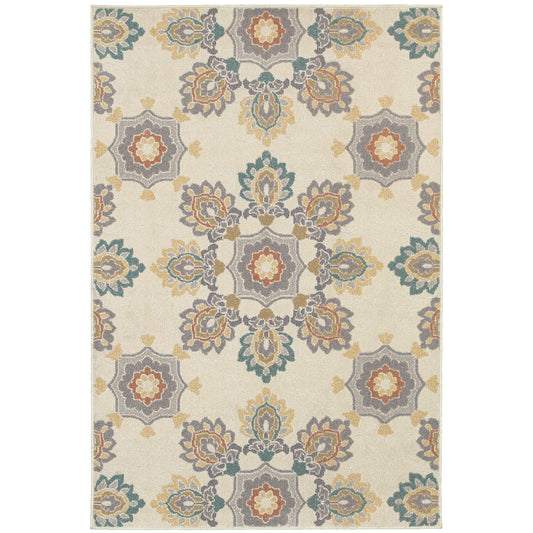 Hampton Ivory Grey Global Floral Indoor/Outdoor Rug