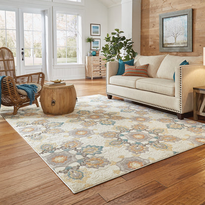 Hampton Ivory Grey Global Floral Indoor/Outdoor Rug