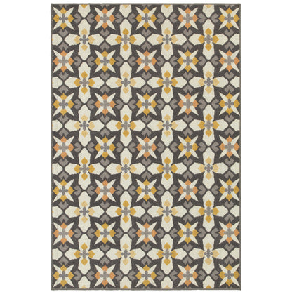 Hampton Grey Gold Global Geometric Indoor/Outdoor Rug