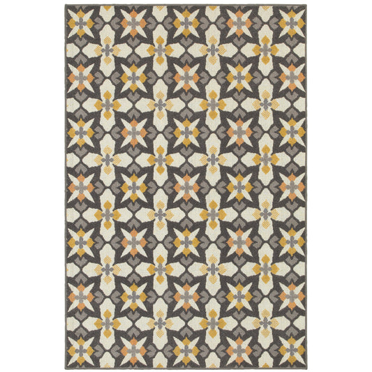 Hampton Grey Gold Global Geometric Indoor/Outdoor Rug