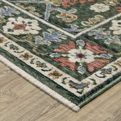 Hastings Green Pink Traditional Floral Indoor Rug