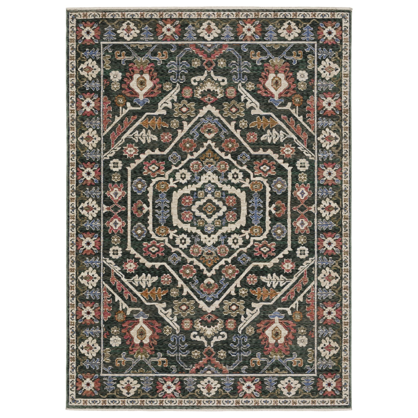 Hastings Green Pink Traditional Floral Indoor Rug