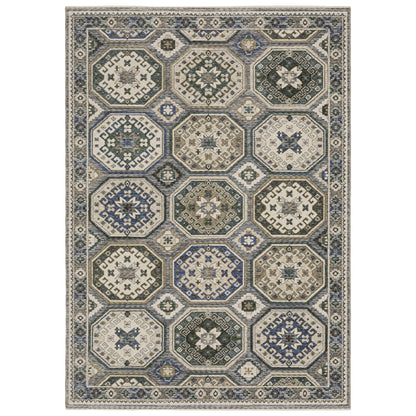 Hastings Ivory Blue Global Medallion Indoor Rug