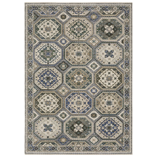 Hastings Ivory Blue Global Medallion Indoor Rug