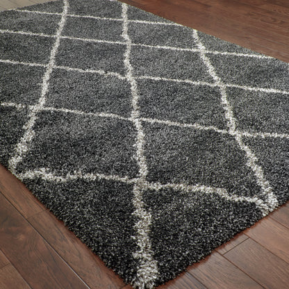 Henderson Charcoal Grey Shag Geometric Indoor Rug