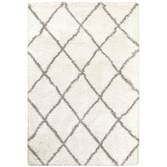 Henderson Ivory Grey Shag Geometric Indoor Rug