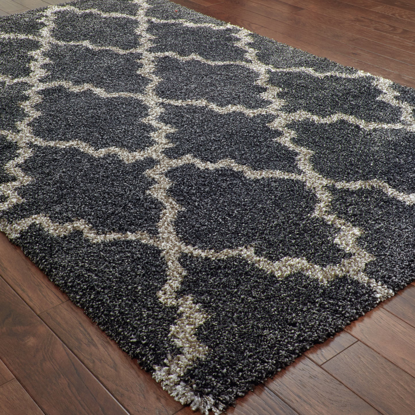 Henderson Charcoal Grey Shag Geometric Indoor Rug