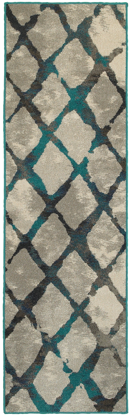 Highlands Grey Blue Modern & Contemporary Trellis Indoor Rug