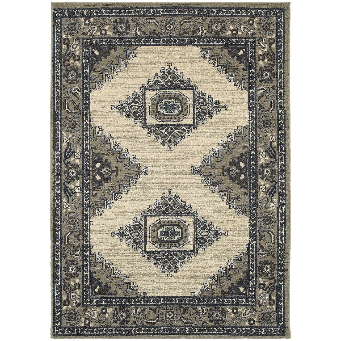 Highlands Beige Grey Traditional Medallion Indoor Rug