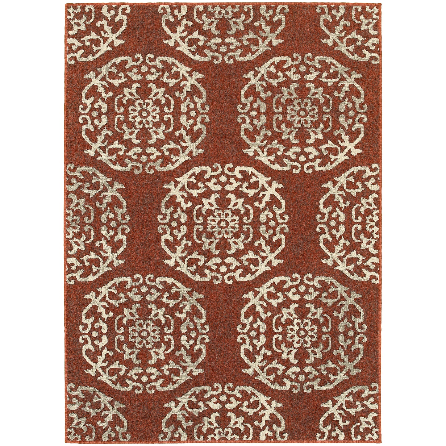 Highlands Red Beige Traditional Medallion Indoor Rug