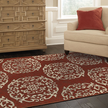 Highlands Red Beige Traditional Medallion Indoor Rug