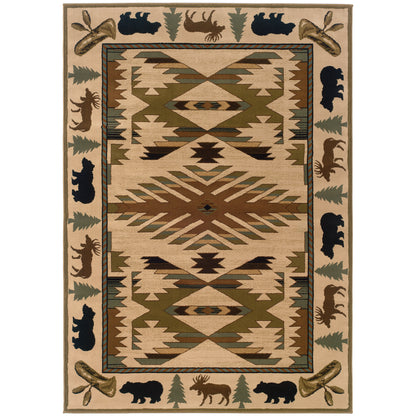 Hudson Ivory Green Country Southwest/Lodge Indoor Rug