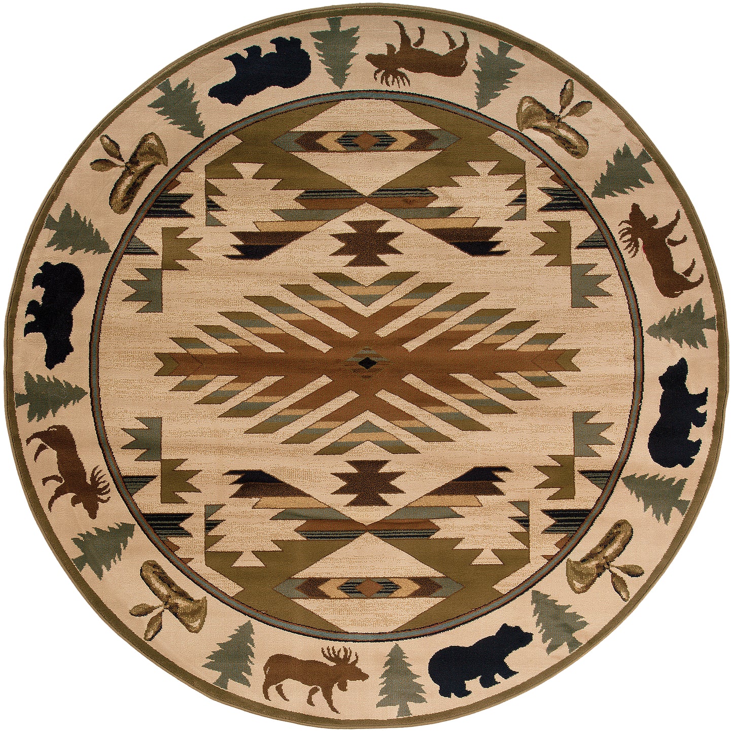 Hudson Ivory Green Country Southwest/Lodge Indoor Rug