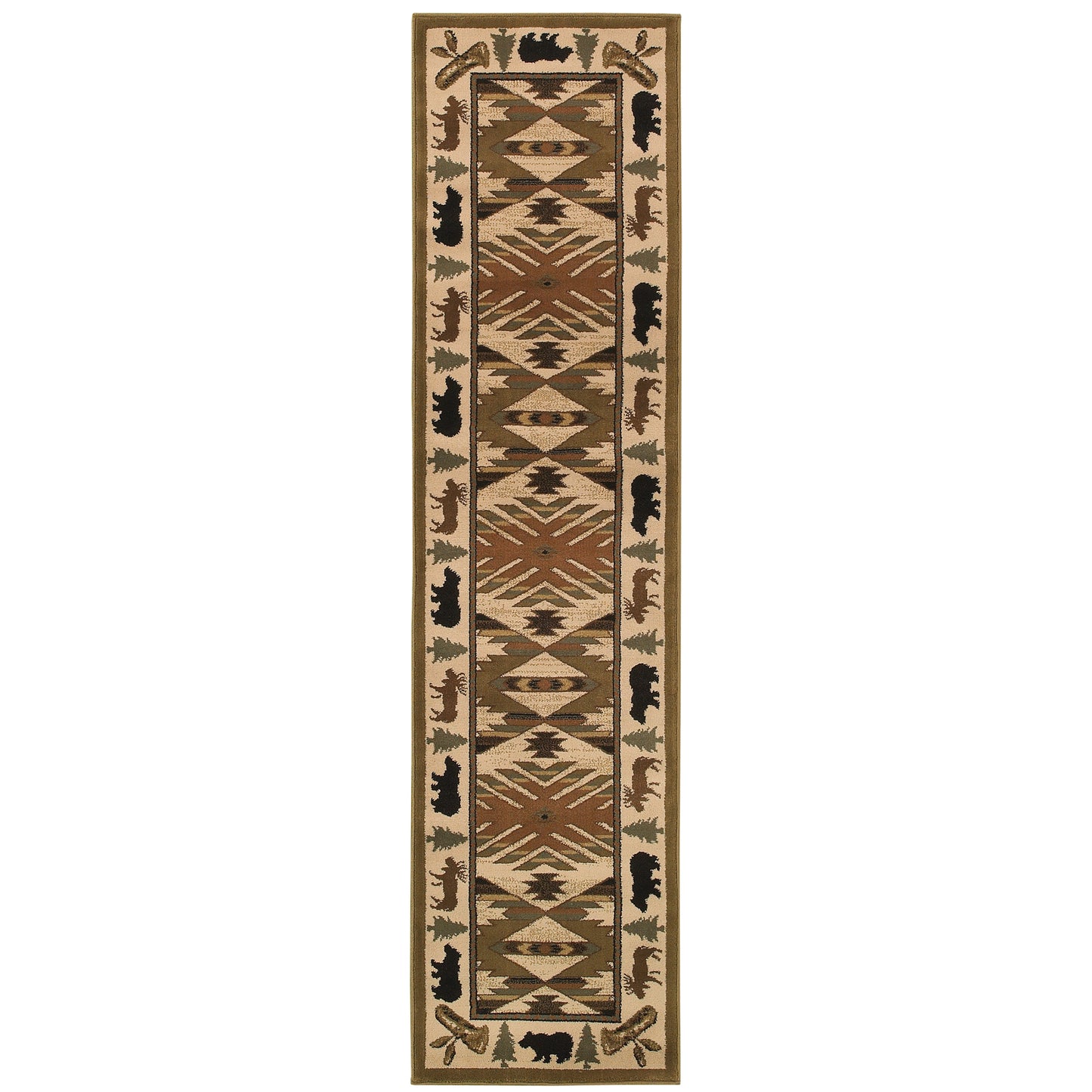 Hudson Ivory Green Country Southwest/Lodge Indoor Rug