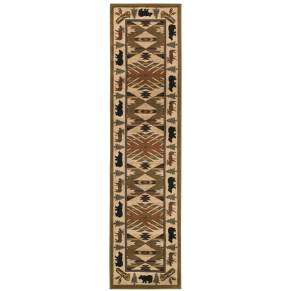 Hudson Ivory Green Country Southwest/Lodge Indoor Rug