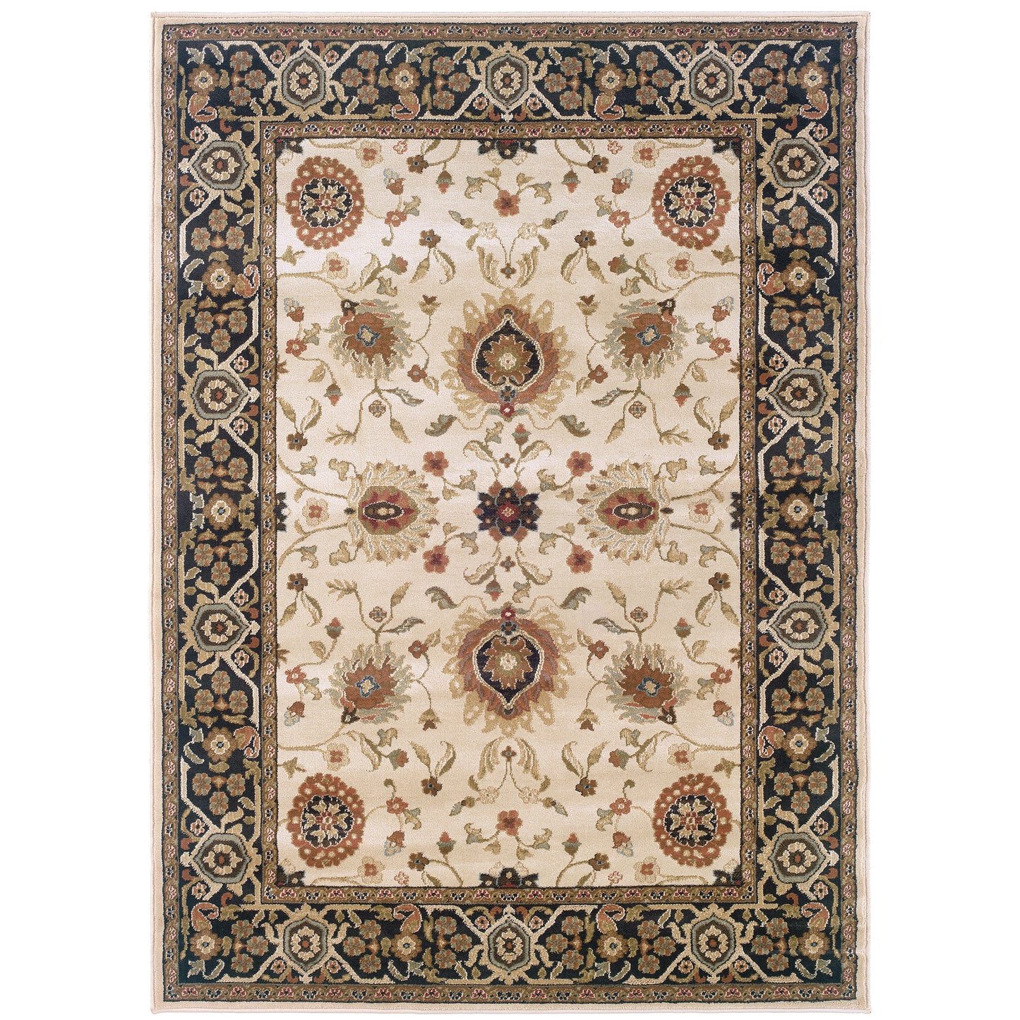 Hudson Beige Black Traditional Oriental Indoor Rug