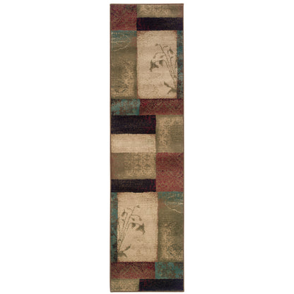 Hudson Beige Green Transitional Geometric Indoor Rug