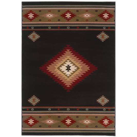 Hudson Black Green Southwestern Southwest/Lodge Indoor Rug