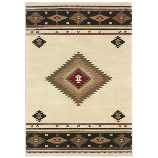 Hudson Beige Green Southwestern Southwest/Lodge Indoor Rug