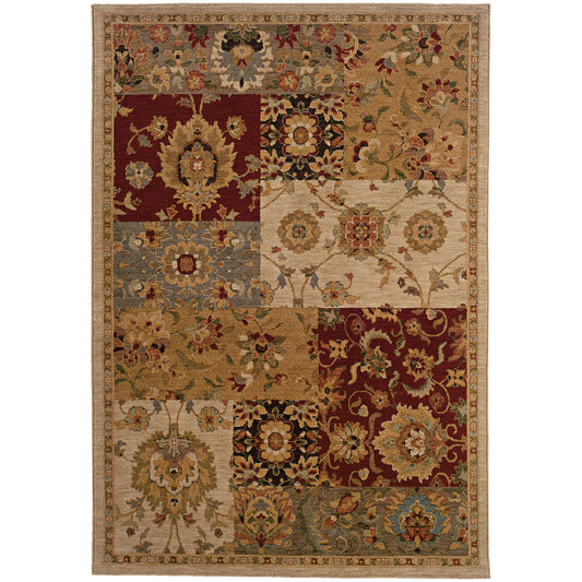 Infinity Beige Red Casual Floral Indoor Rug