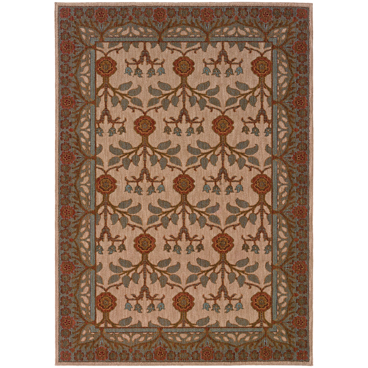 Infinity Beige Blue Casual Floral Indoor Rug