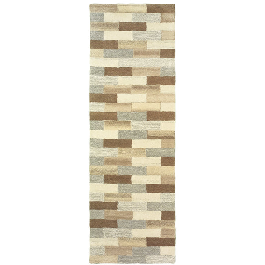 Infused Beige Grey Modern & Contemporary Geometric Indoor Rug